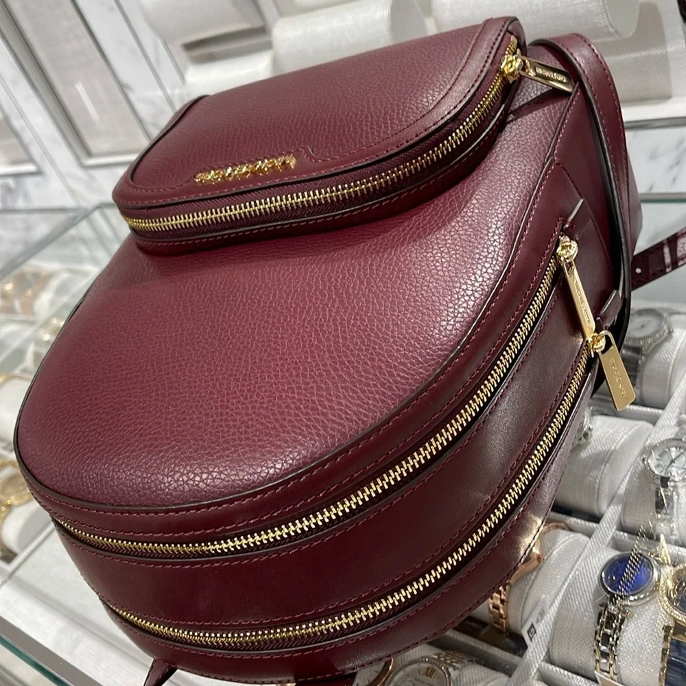 Michael Kors Jaycee Medium Pebbled Leather Backpack Oxblood/Golden NWT